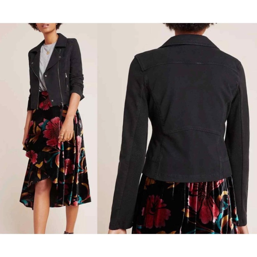 Anthropologie Marrakech Knit Moto Jacket Cotton Womens XL Black Asymmetrical Zip